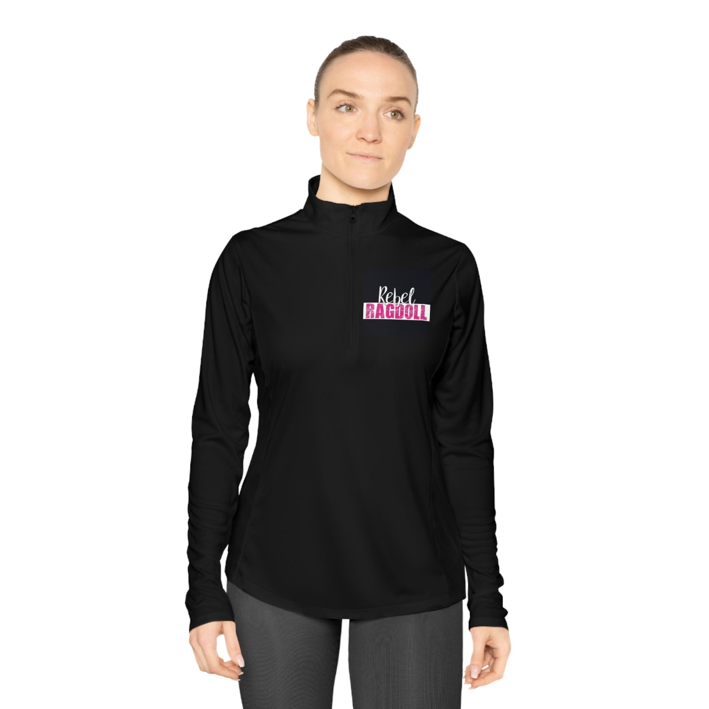 Rebel Ragdoll LOGO Ladies Quarter-Zip Pullover (Pink & White)