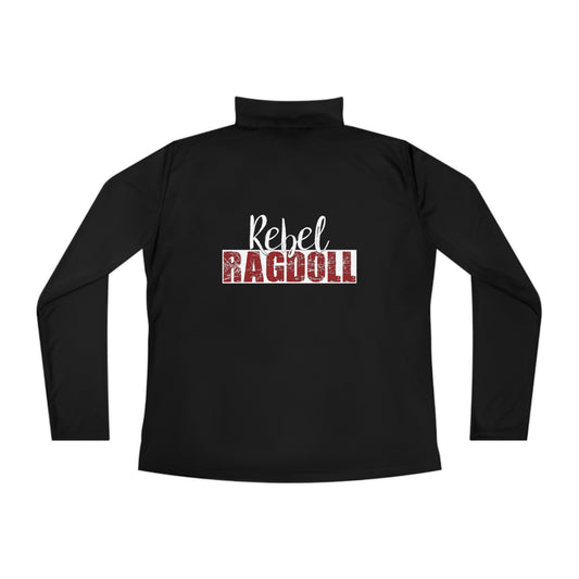 Rebel Ragdoll LOGO Ladies Quarter-Zip Pullover (Red & White)