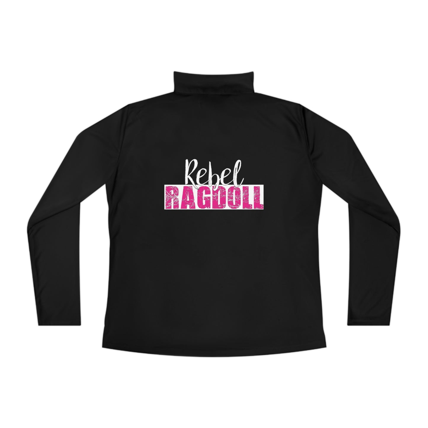 Rebel Ragdoll LOGO Ladies Quarter-Zip Pullover (Pink & White)