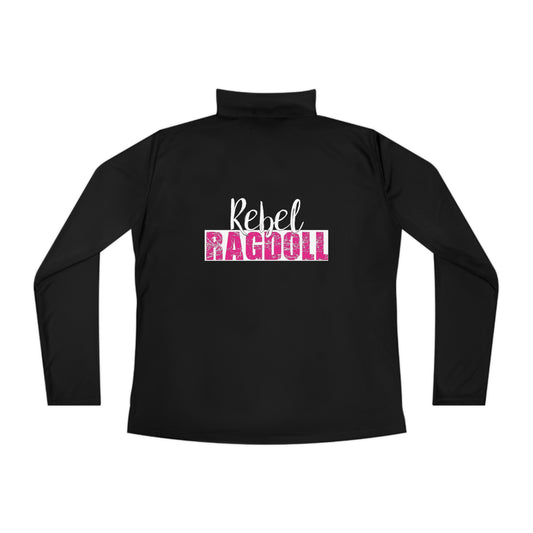 Rebel Ragdoll LOGO Ladies Quarter-Zip Pullover (Pink & White)