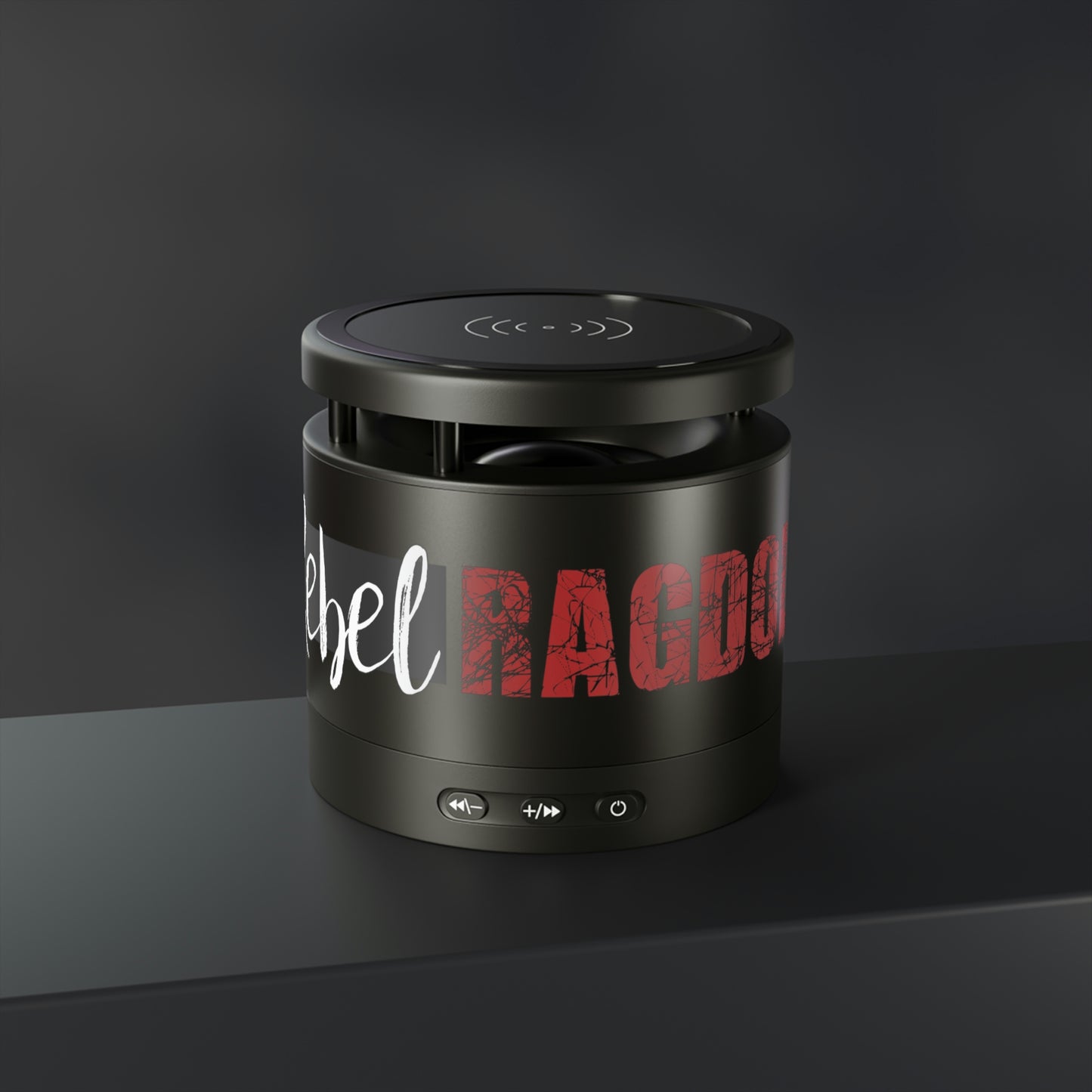 Rebel Ragdoll Metal Bluetooth Speaker and Wireless Charging Pad (Black & Red)